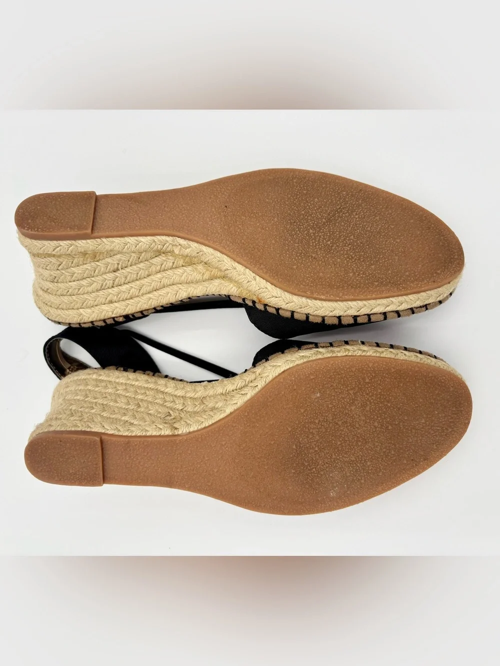 Hush Puppies Soft Style Black Espadrille Wedge Sandals Size 9 Excellent